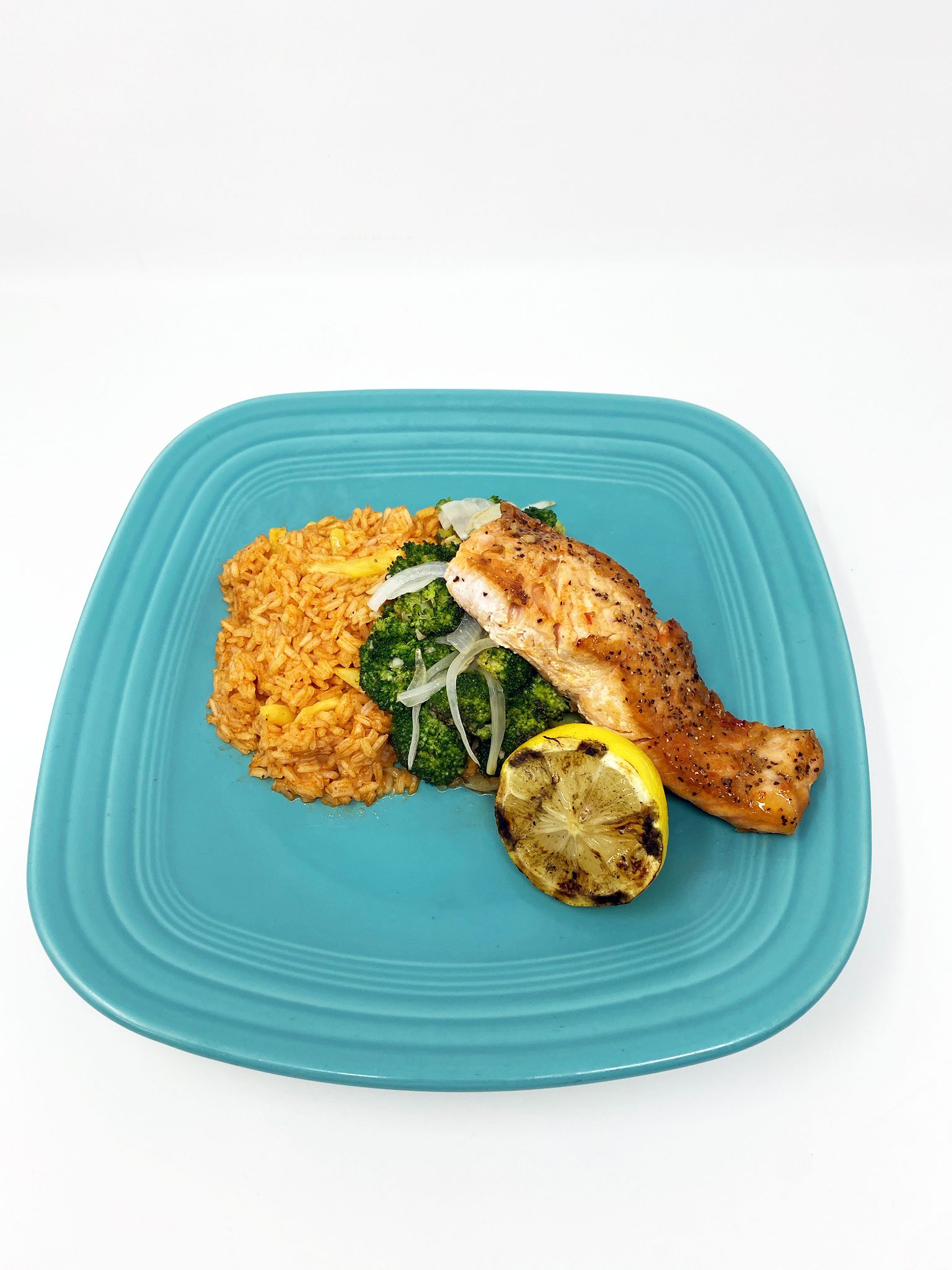 Sweet Chili King Salmon with Pineapple Rice & Garlic Broccoli
